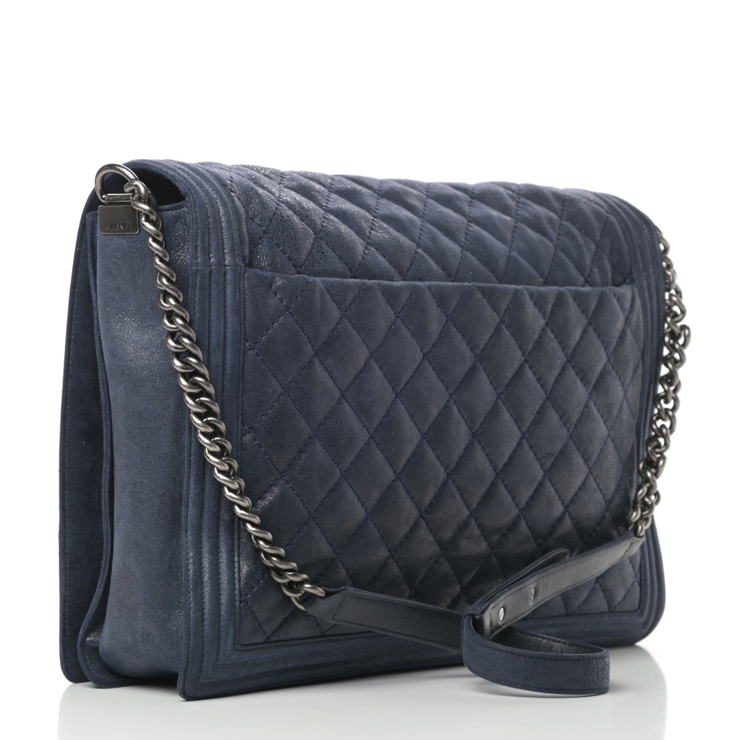 Chanel Goatskin Quilted Large Gentle Boy Flap Navy 3 of 11