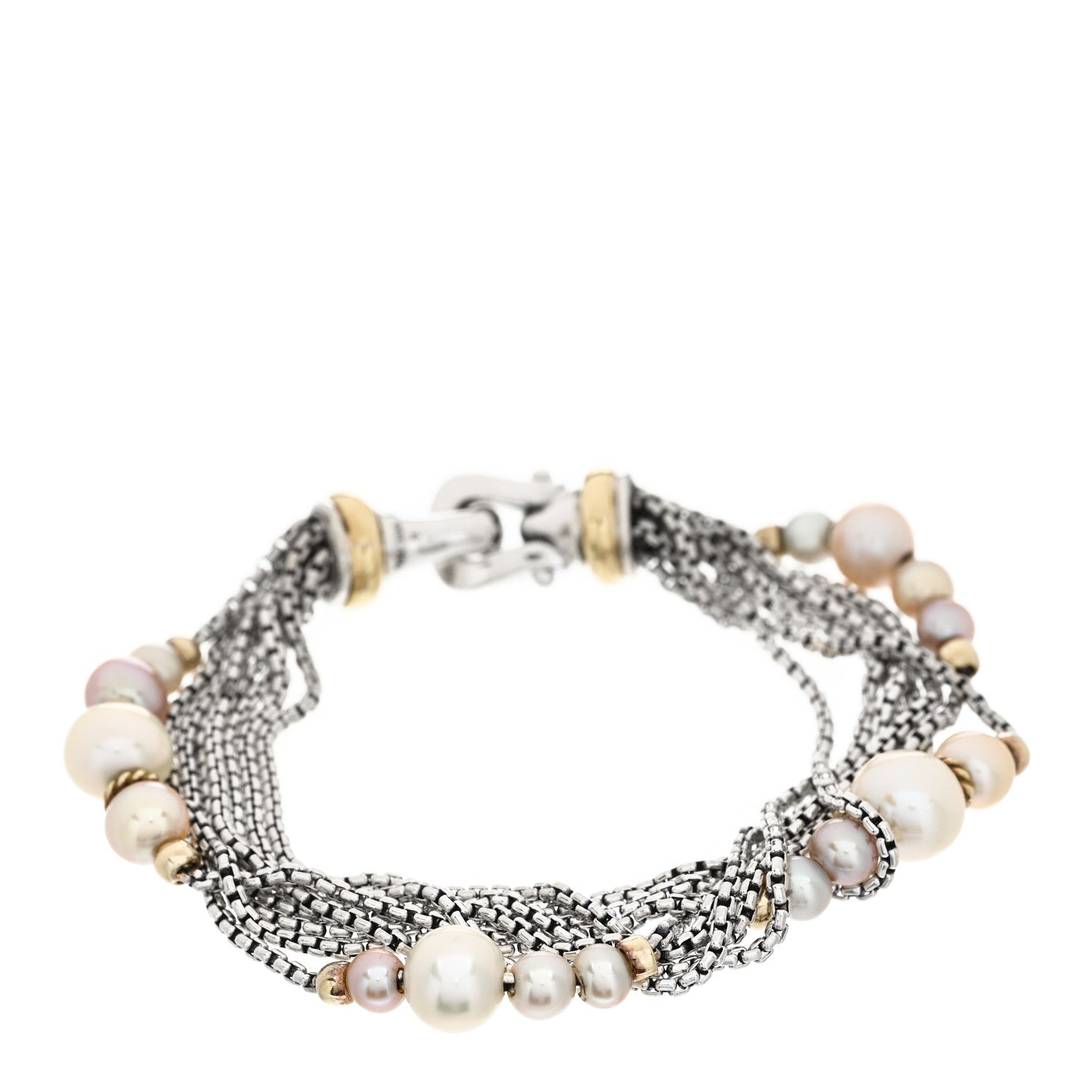 David Yurman Sterling Silver 18K Yellow Gold Pearl Multi-Strand Station Bracelet 1 of 3