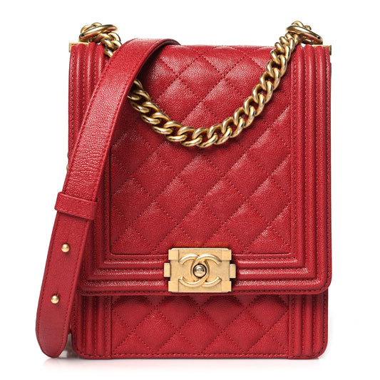 Caviar Quilted North South Boy Flap Red