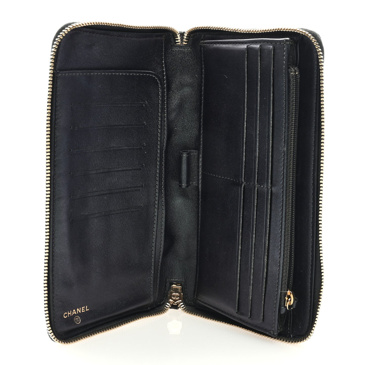 Iridescent Caviar Quilted Large Zip Around Organizer Wallet Black