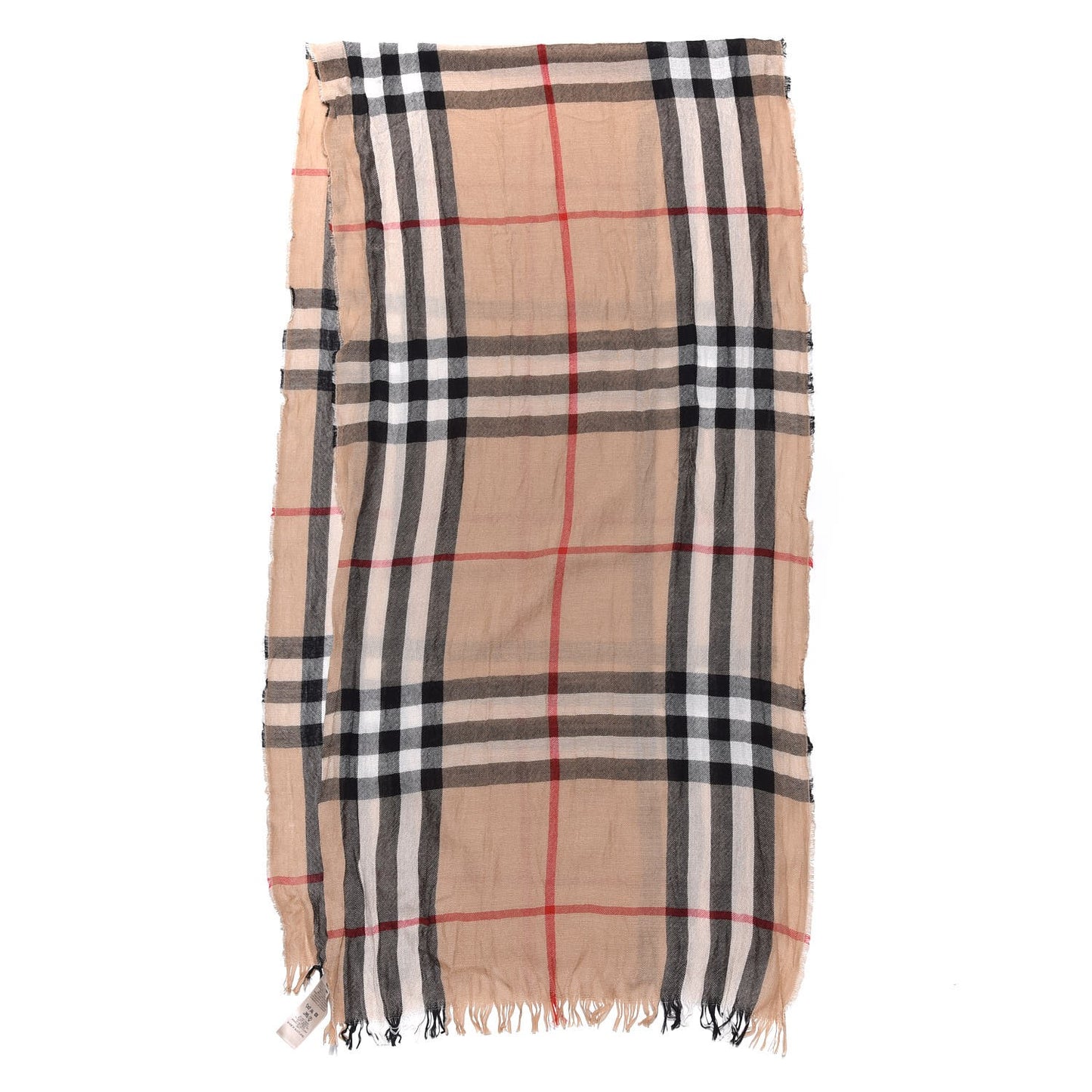 Merino Wool Cashmere Giant Check Lightweight Scarf Camel