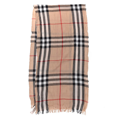 Burberry Merino Wool Cashmere Giant Check Lightweight Scarf Camel 3 of 5