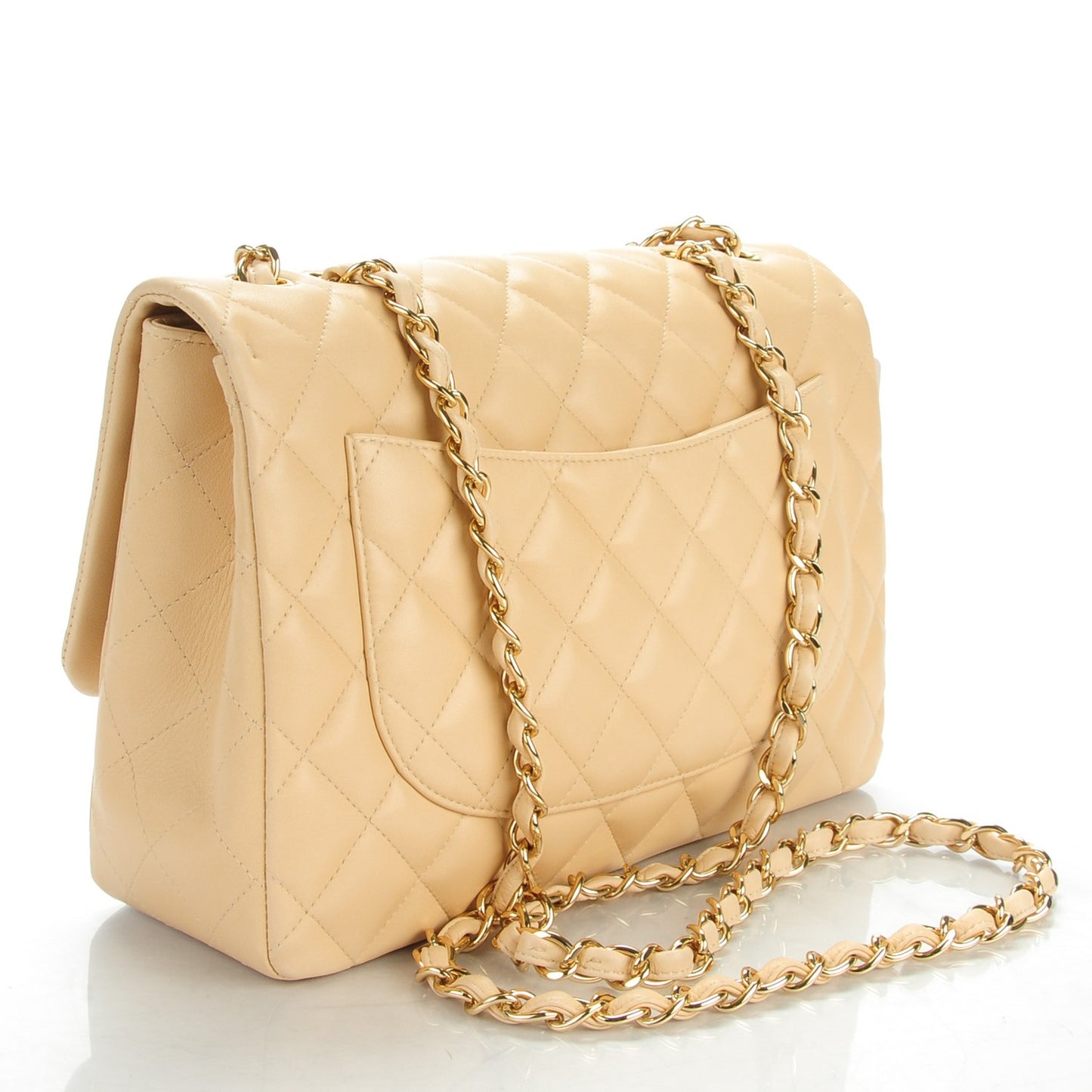 Lambskin Quilted Jumbo Single Flap Beige Clair