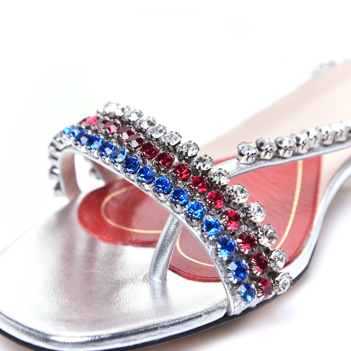 Nappa Silk Crystal Bertie T-Strap Low Heel Sandals 39 Argento