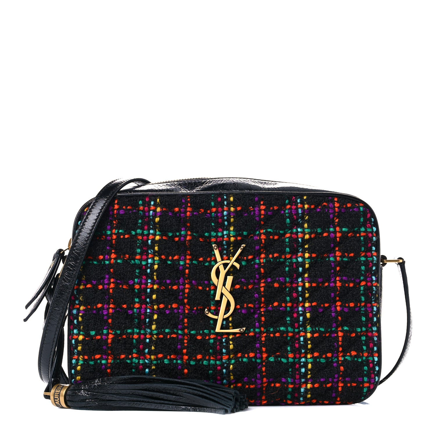Saint Laurent Tweed Calfskin Monogram Lou Camera Bag Black 1 of 13