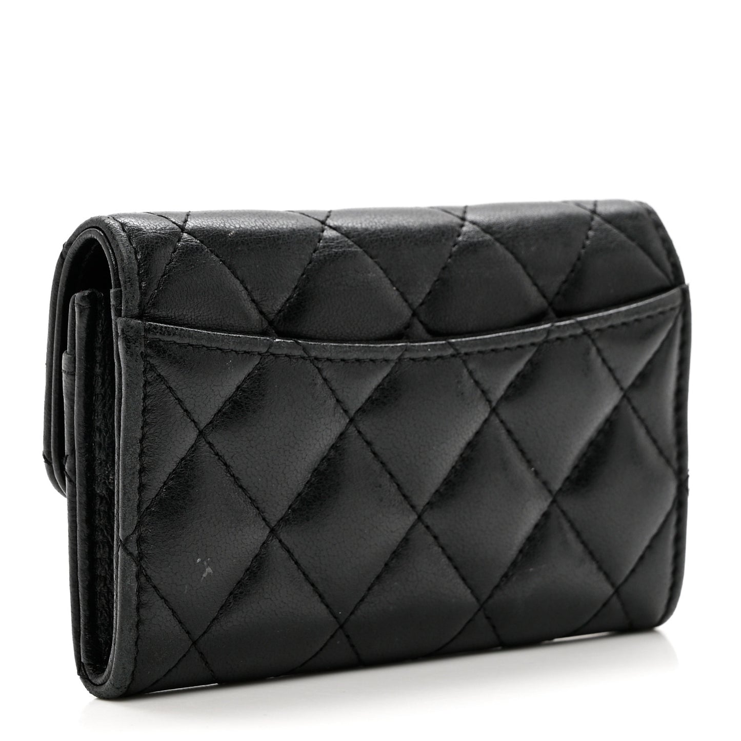 Lambskin Quilted Flap Card Holder Wallet Black