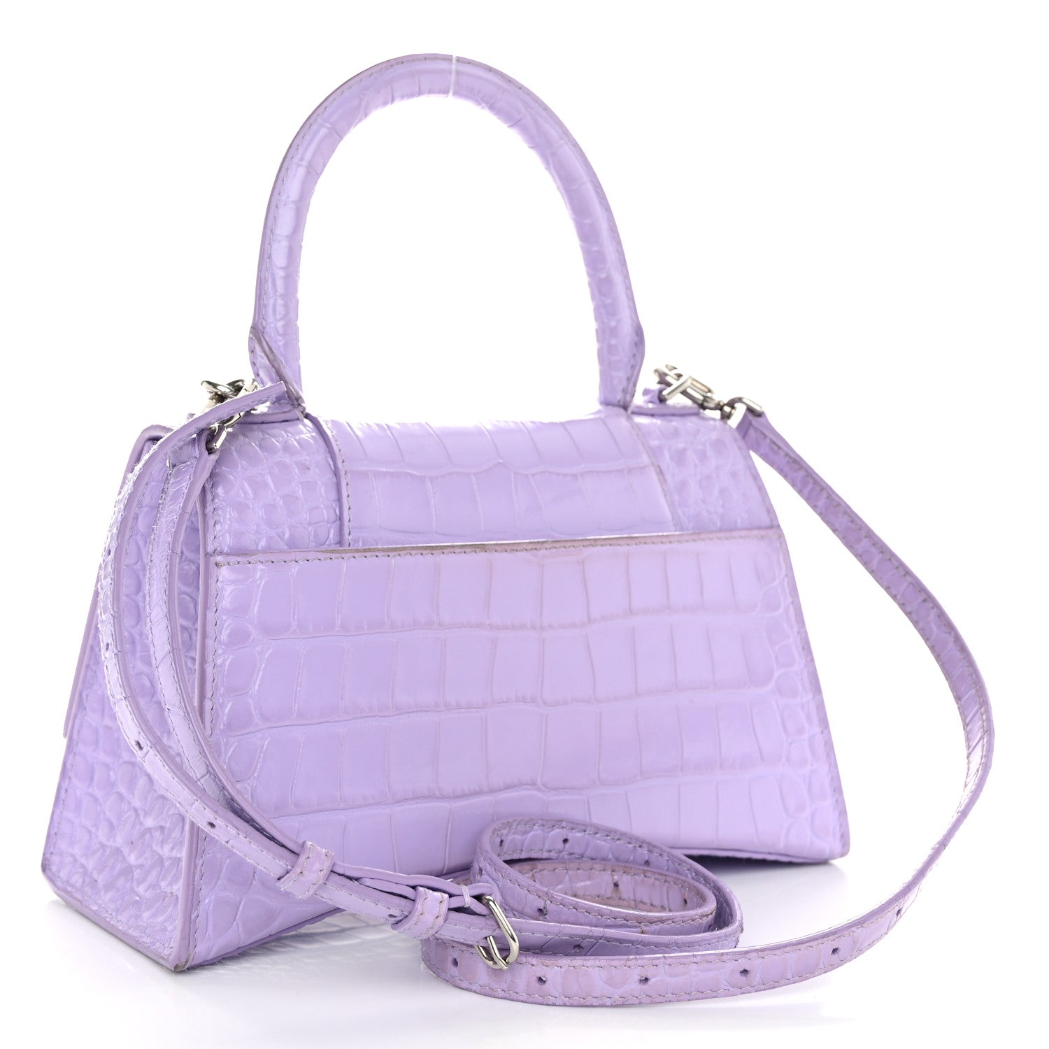 Balenciaga Shiny Calfskin Crocodile Embossed Small Hourglass Top Handle Bag Lilac 3 of 13