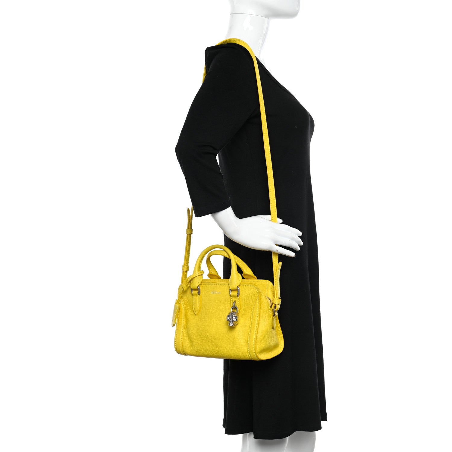 Alexander McQueen Pebbled Calfskin Mini Skull Padlock Zip Around Tote Yellow 2 of 12
