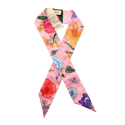 Gucci Silk Twill GG Monogram Floral Print Neck Bow Scarf Roseate 1 of 4