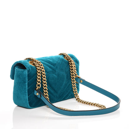 Gucci Velvet Matelasse Mini GG Marmont Shoulder Bag Pavone Cyan 3 of 7