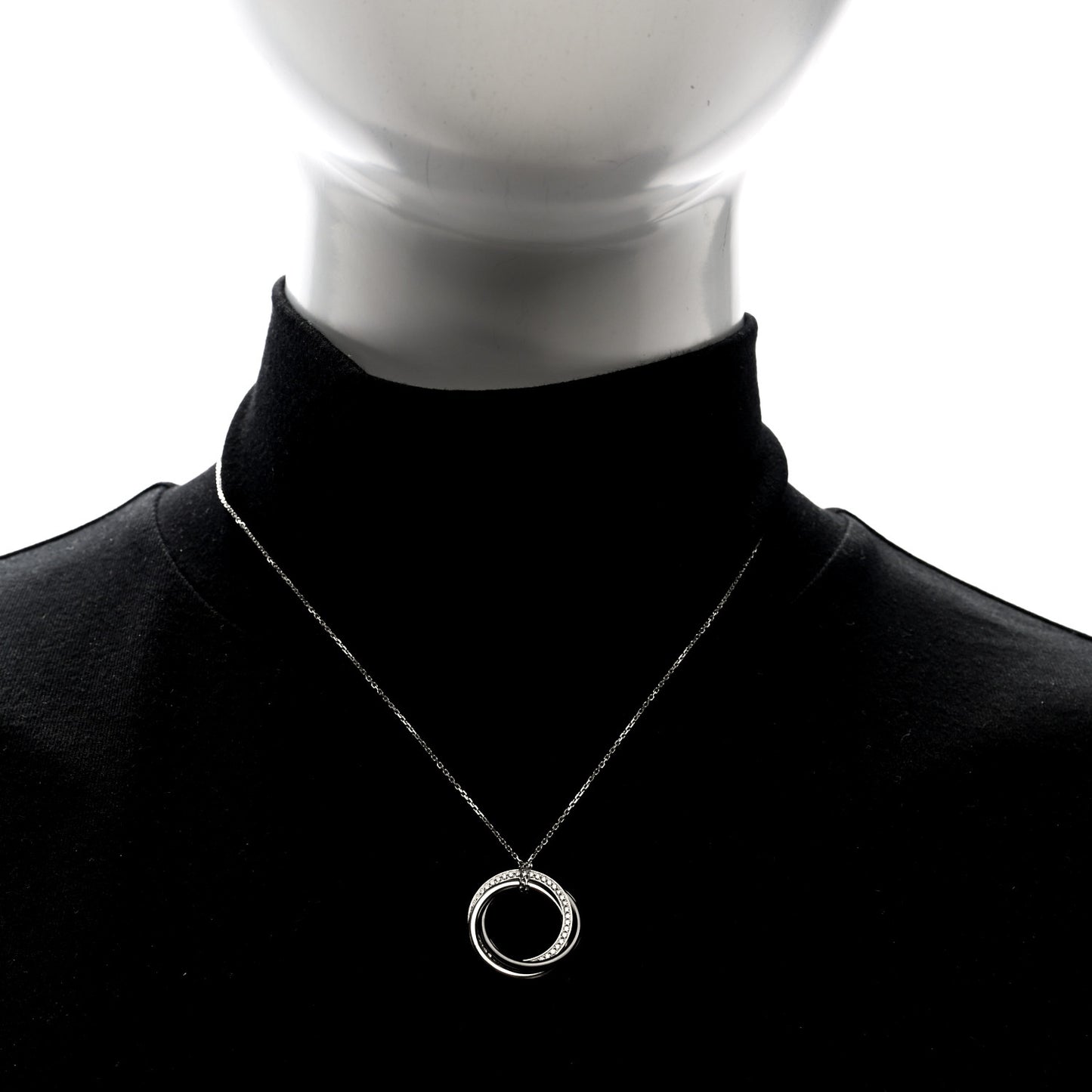 18K White Gold Black Ceramic Diamond Trinity Pendant Necklace