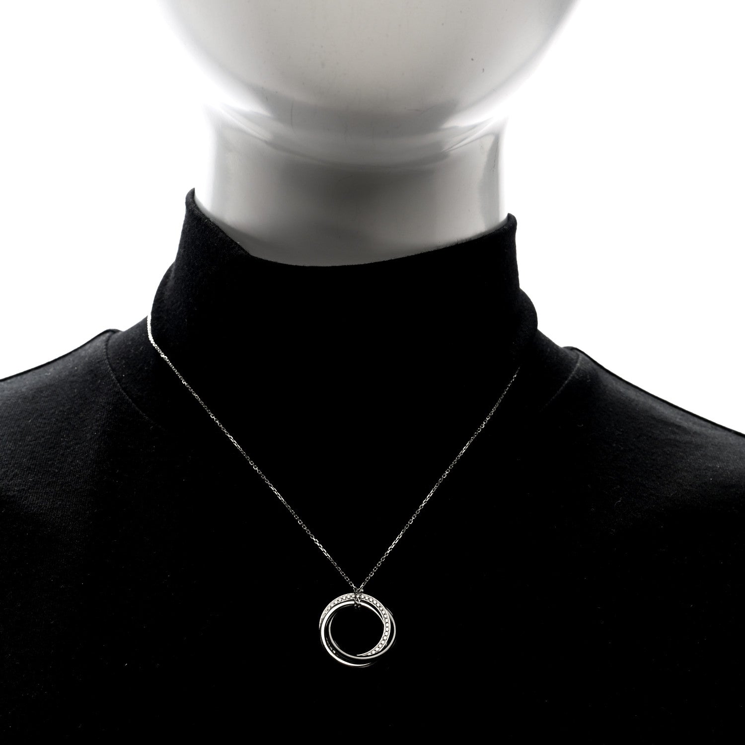 Cartier 18K White Gold Black Ceramic Diamond Trinity Pendant Necklace 2 of 5