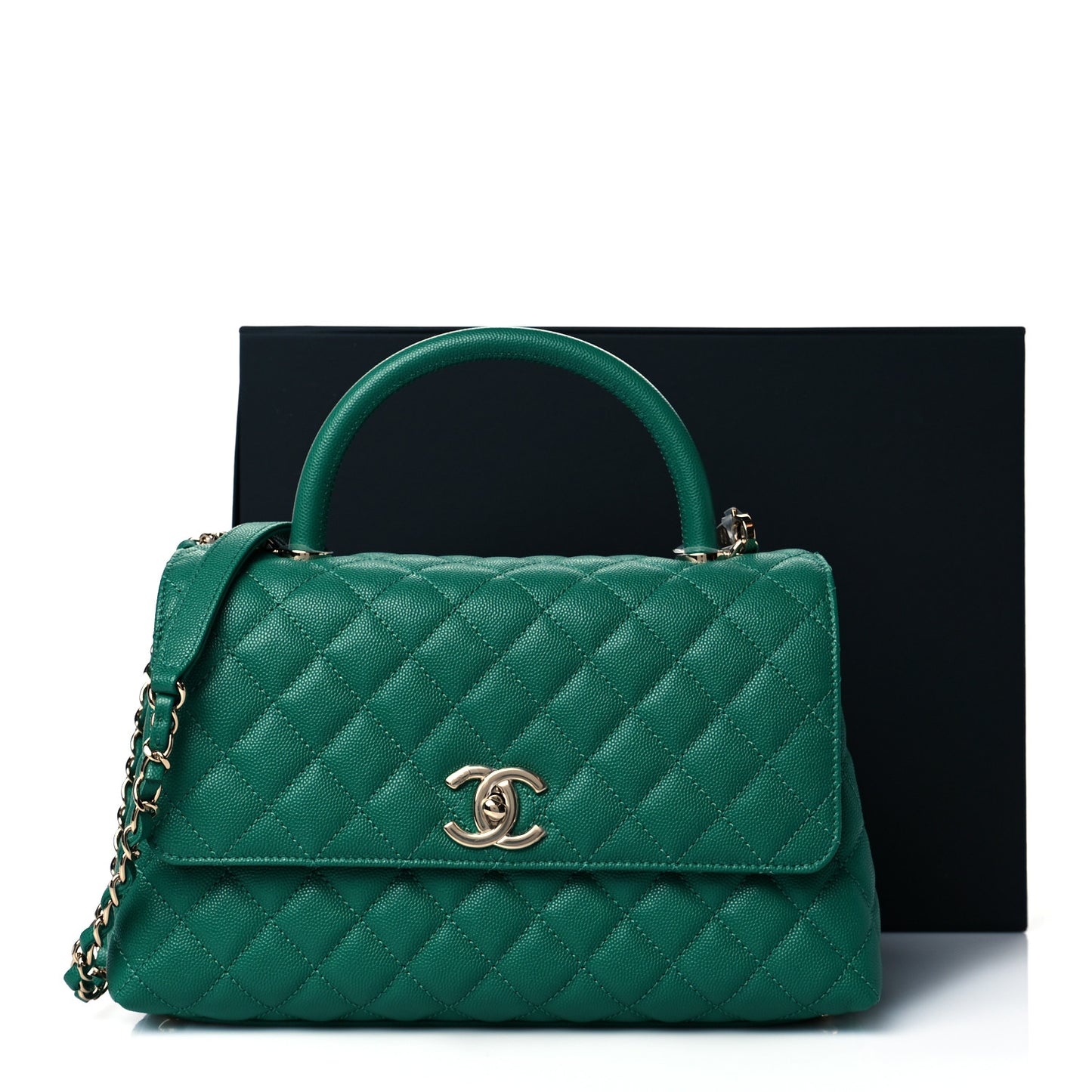 Caviar Quilted Small Coco Handle Flap Green
