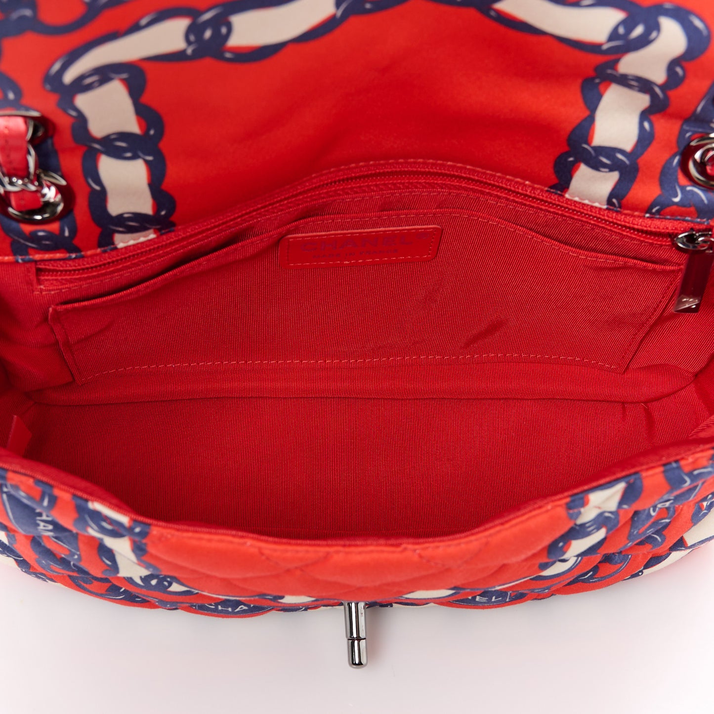Silk Chain Printed Medium Single Flap Red