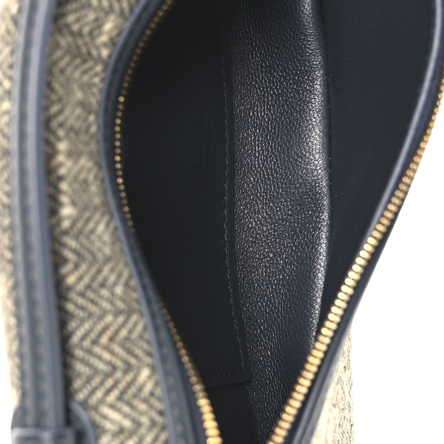 Virgin Wool Blend Herringbone Calfskin Extra Pocket Mini Pouch Green Sand Blue Green Sun Gold