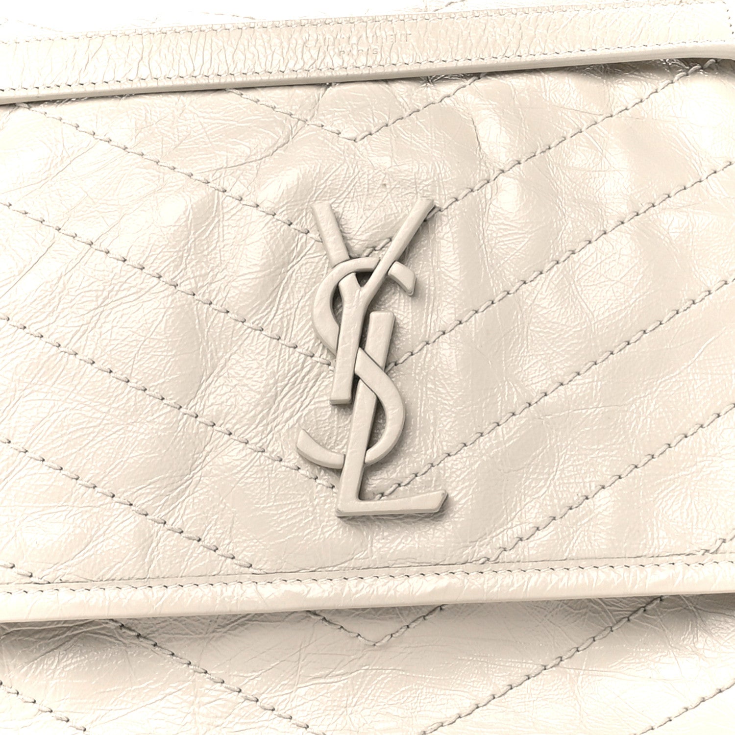 Saint Laurent Crinkled Calfskin Matelasse Monogram Medium Niki Chain Satchel Blanc Vintage 9 of 11
