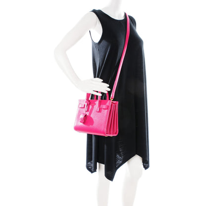 Saint Laurent Grained Calfskin Nano Sac De Jour Lipstick Fuchsia 2 of 7