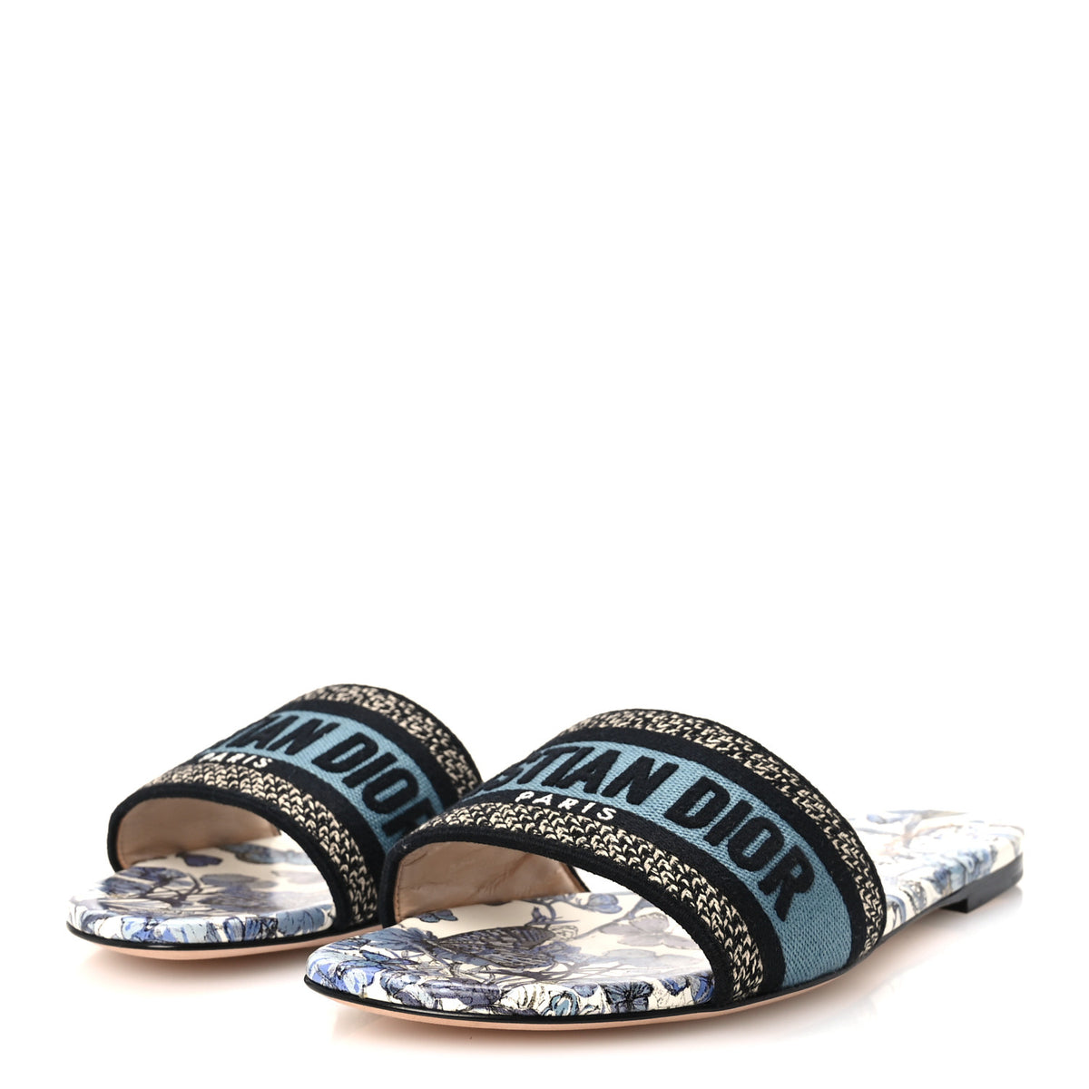Canvas Embroidered Butterfly Dway Mules Slide Sandals 40 White Blue