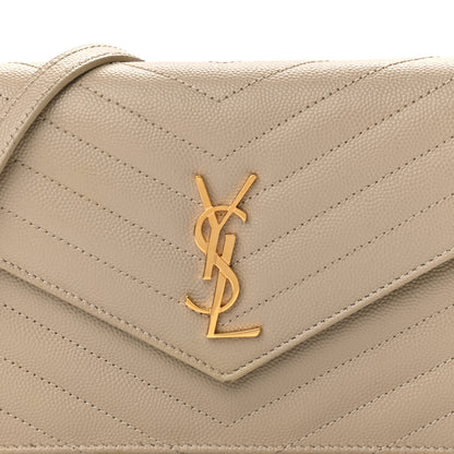 Saint Laurent Grain De Poudre Matelasse Chevron Monogram Envelope Chain Wallet Dark Beige 7 of 11