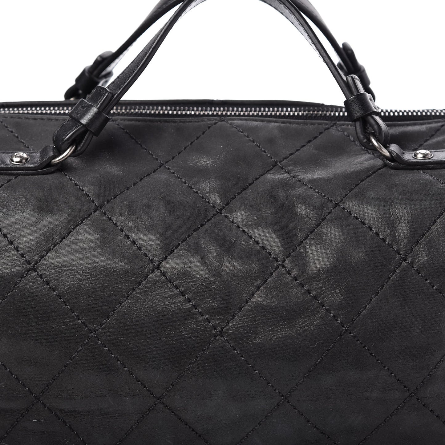 Iridescent Calfskin Quilted Coco Daily Shoulder Bag Black