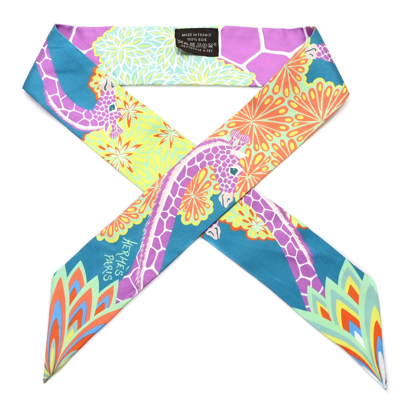 Silk The Three Graces Twilly Canard Mauve Jaune Fluo