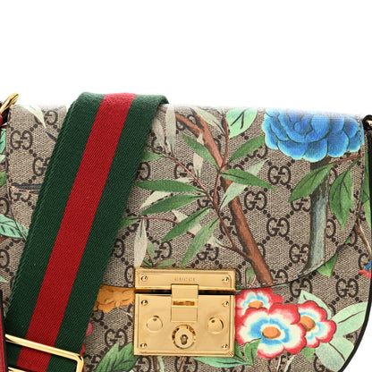 Gucci GG Supreme Monogram Tian Web Medium Padlock Messenger Shoulder Bag Beige Multicolor New Acero 8 of 12