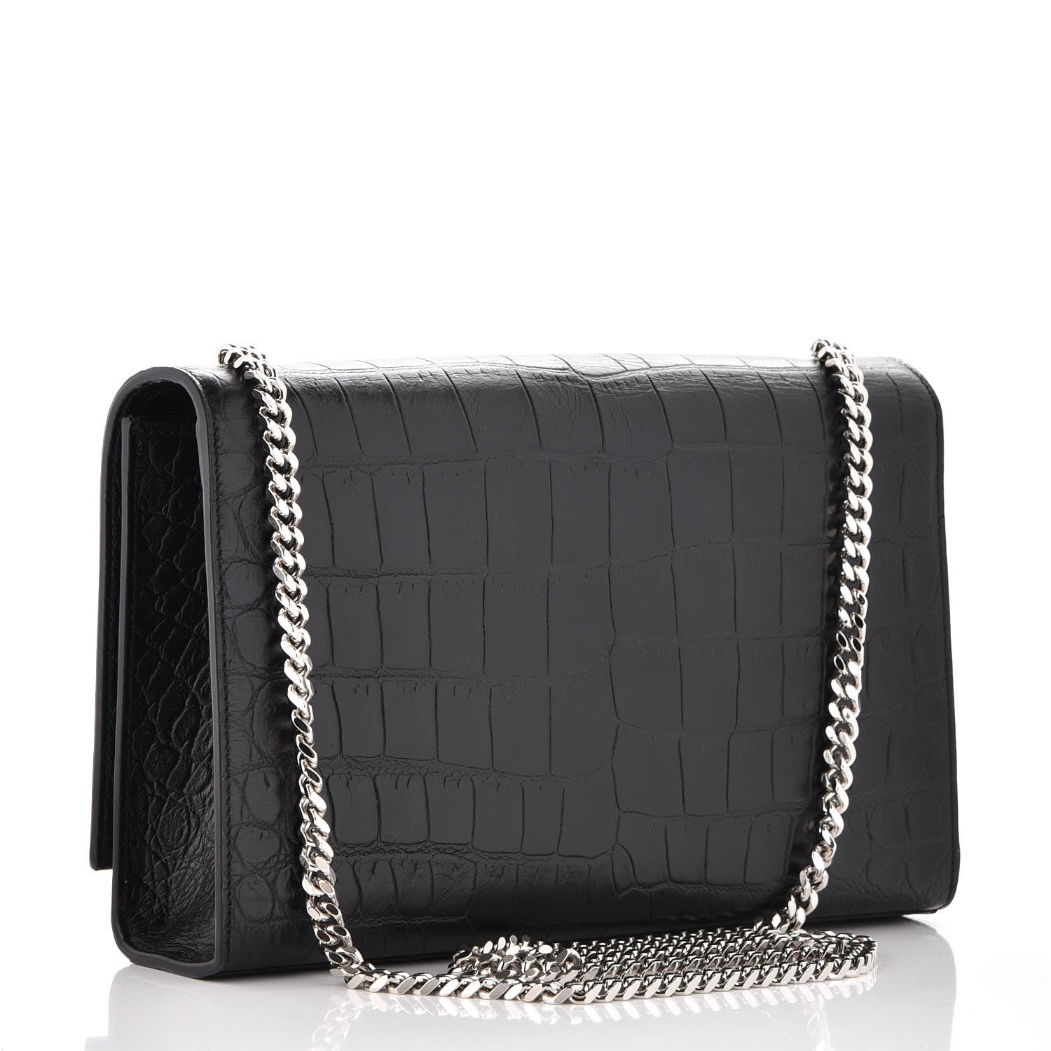 Saint Laurent Calfskin Crocodile Embossed Medium Classic Monogram Kate Tassel Satchel Black 3 of 6
