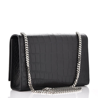 Saint Laurent Calfskin Crocodile Embossed Medium Classic Monogram Kate Tassel Satchel Black 3 of 6