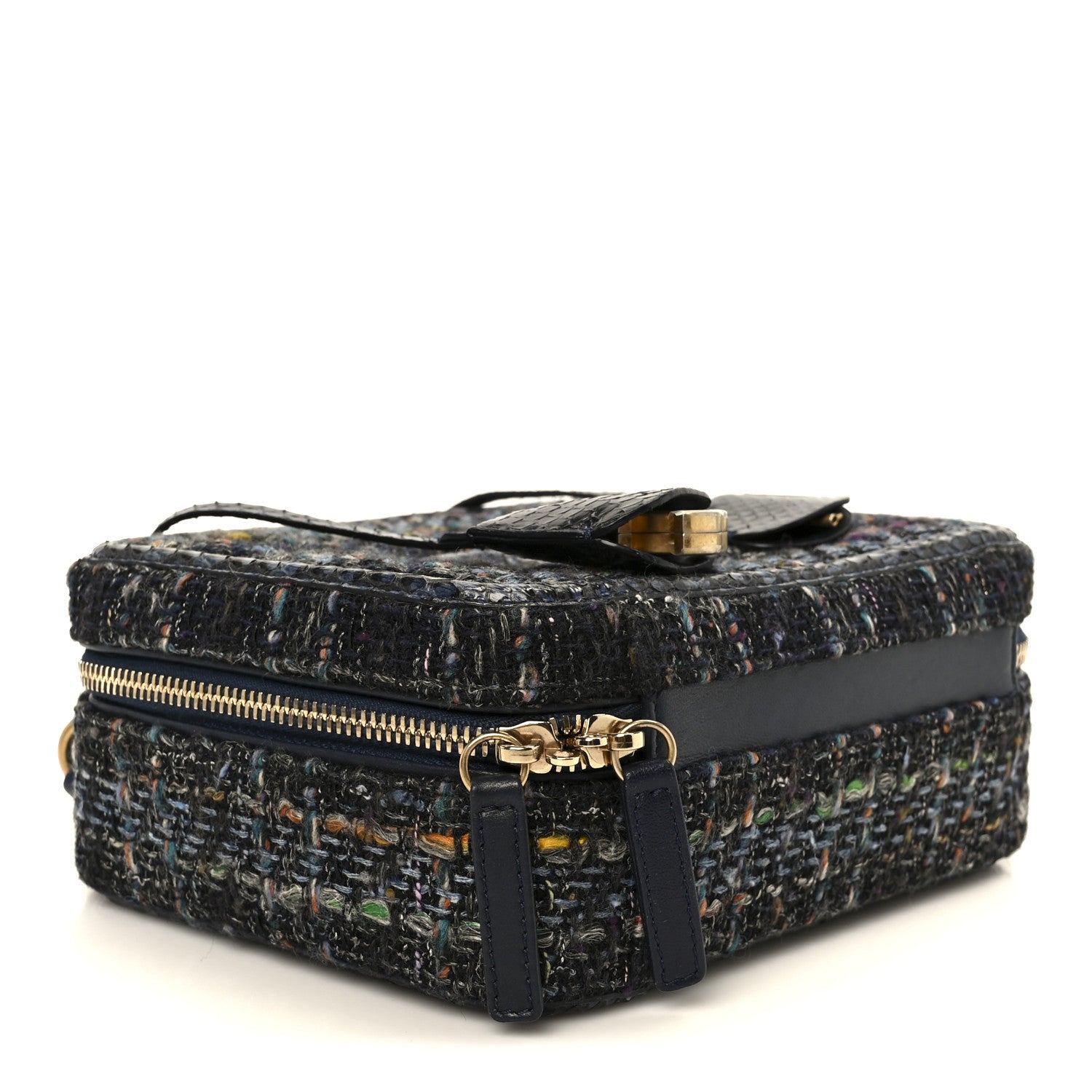 Chanel Tweed Snakeskin Quilted Medium CC Filigree Vanity Case Dark Navy 4 of 10