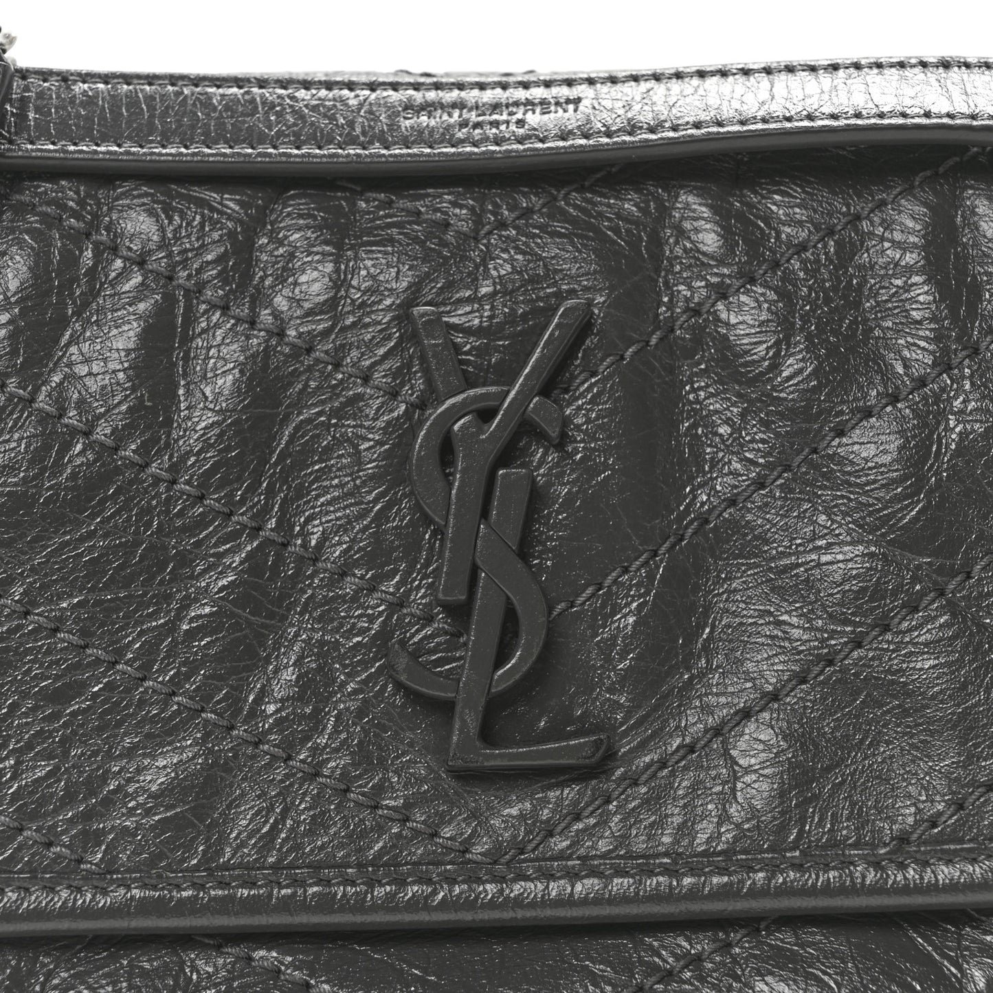 Crinkled Calfskin Matelasse Monogram Baby Niki Chain Satchel Storm