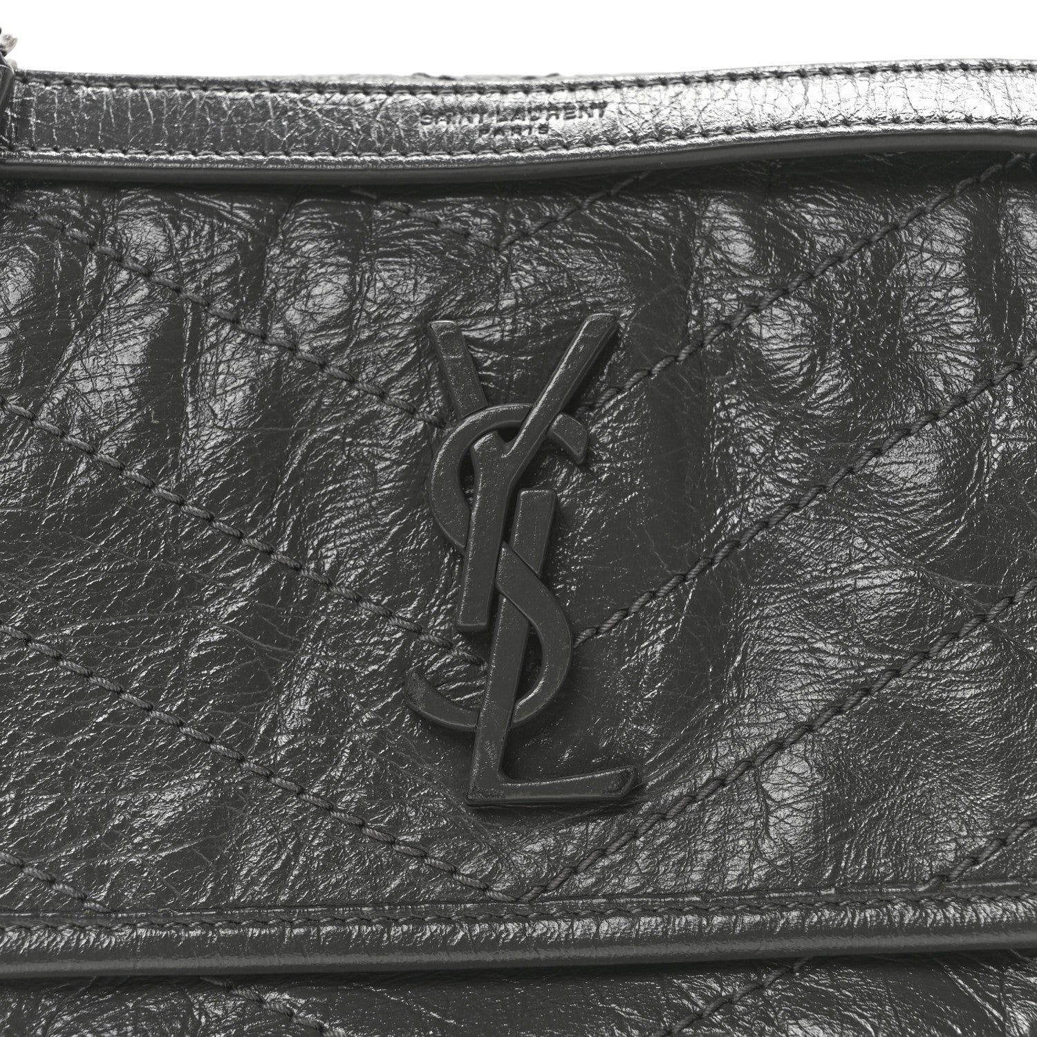 Saint Laurent Crinkled Calfskin Matelasse Monogram Baby Niki Chain Satchel Storm 8 of 10