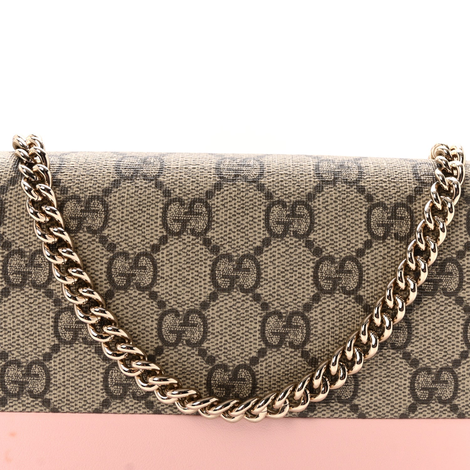 Gucci GG Supreme Monogram Textured Dollar Calfskin Mini GG Marmont Chain Wallet Light Pink Blue Beige 7 of 9