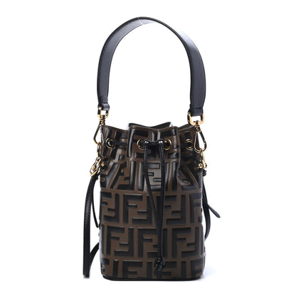 Fendi Vitello Liberty F is Fendi Bi-Color FF 1974 Embossed Mini Mon Tresor Bucket Bag Maya Black 1 of 4
