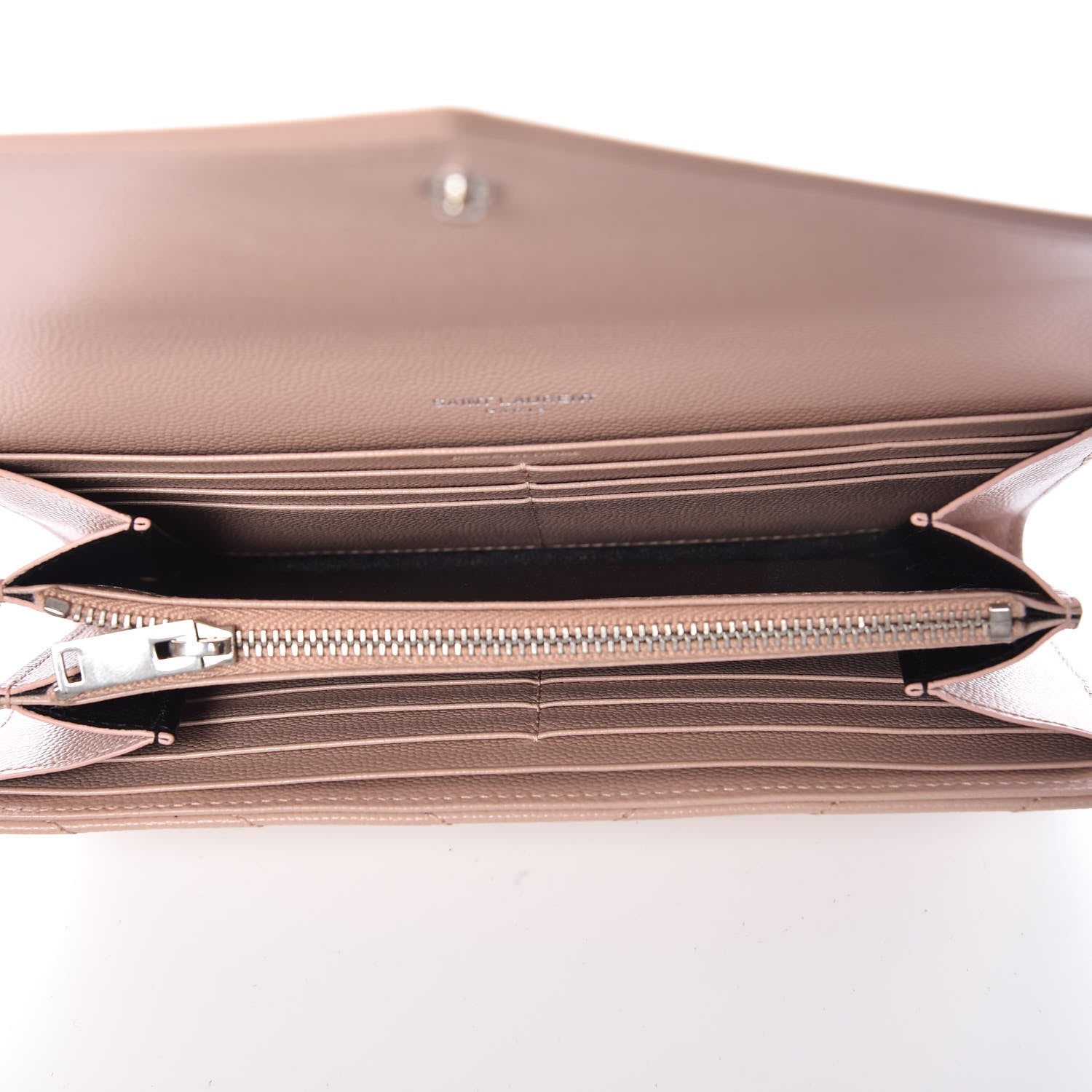 Saint Laurent Grain De Poudre Matelasse Chevron Monogram Flap Wallet Pale Pink 5 of 7