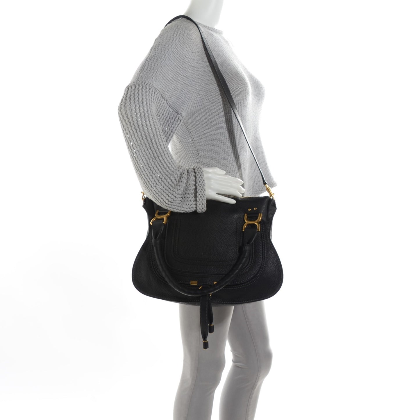 Calfskin Medium Marcie Satchel Black