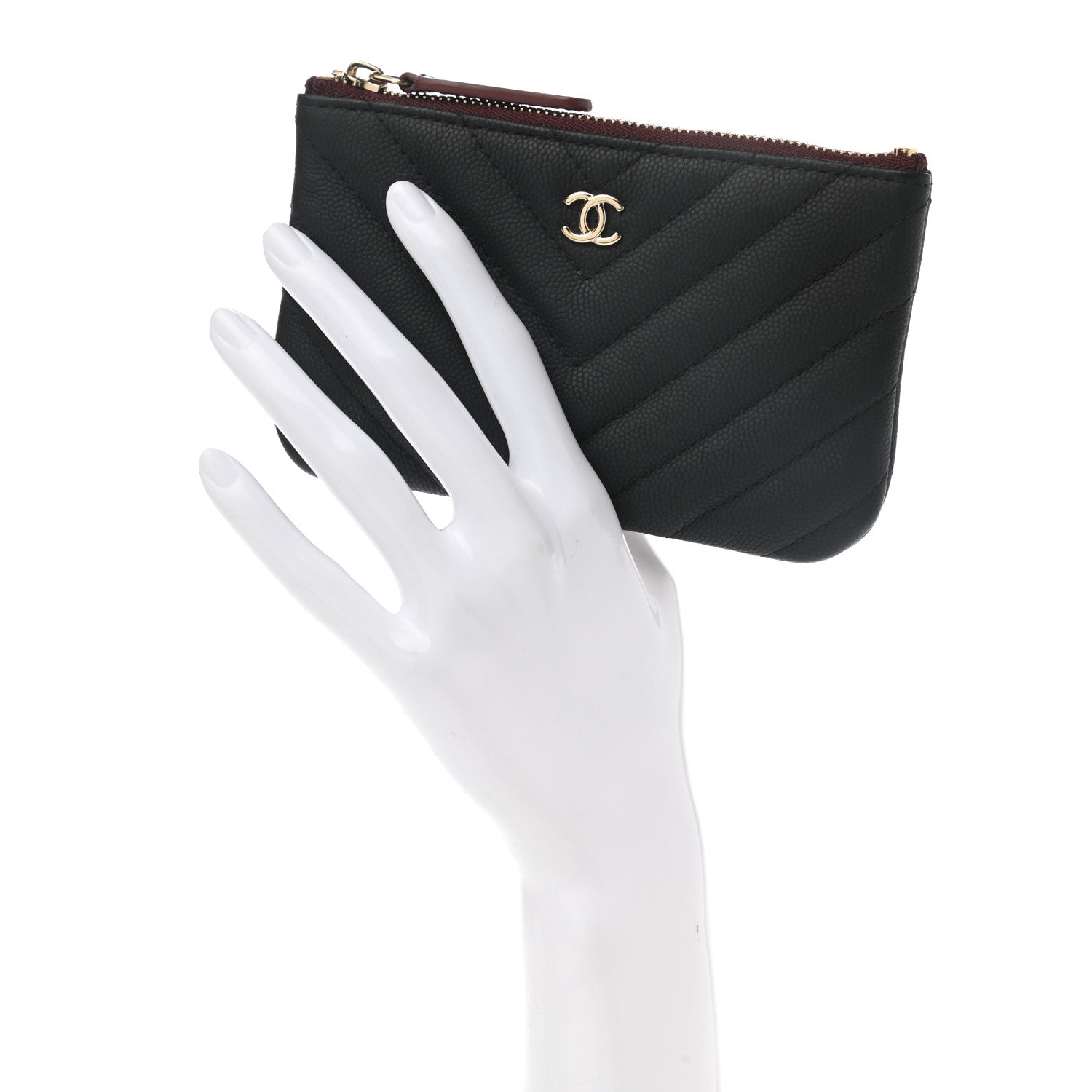 Chanel Caviar Chevron Quilted Small Cosmetic Case Black 2 of 8