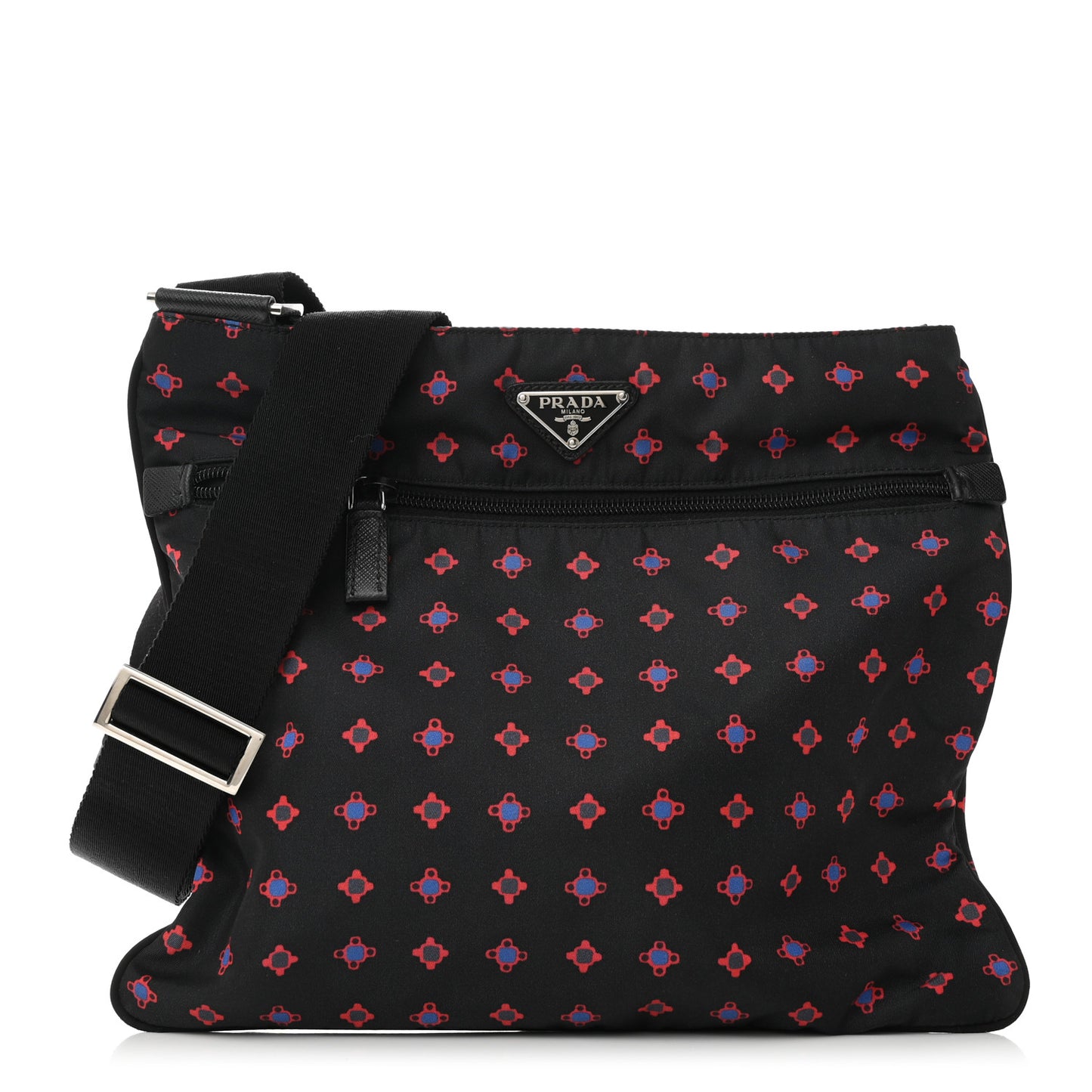 Tessuto Stampato Nylon Flat Messenger Bag Black