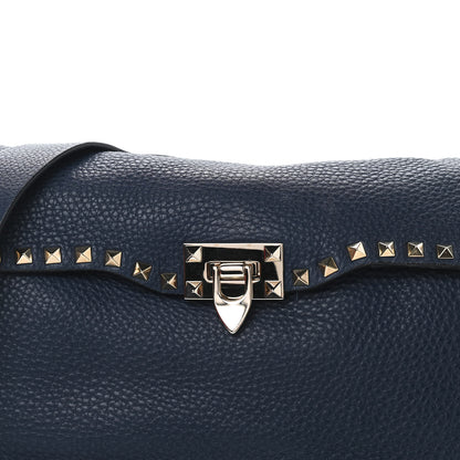 Valentino Garavani Pebbled Calfskin Rockstud Flip Lock Flap Messenger Satchel Marine 7 of 9