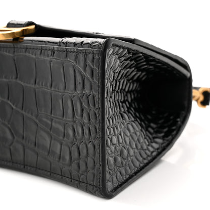 Balenciaga Shiny Calfskin Crocodile Embossed Small Hourglass Top Handle Bag  Black 9 of 12