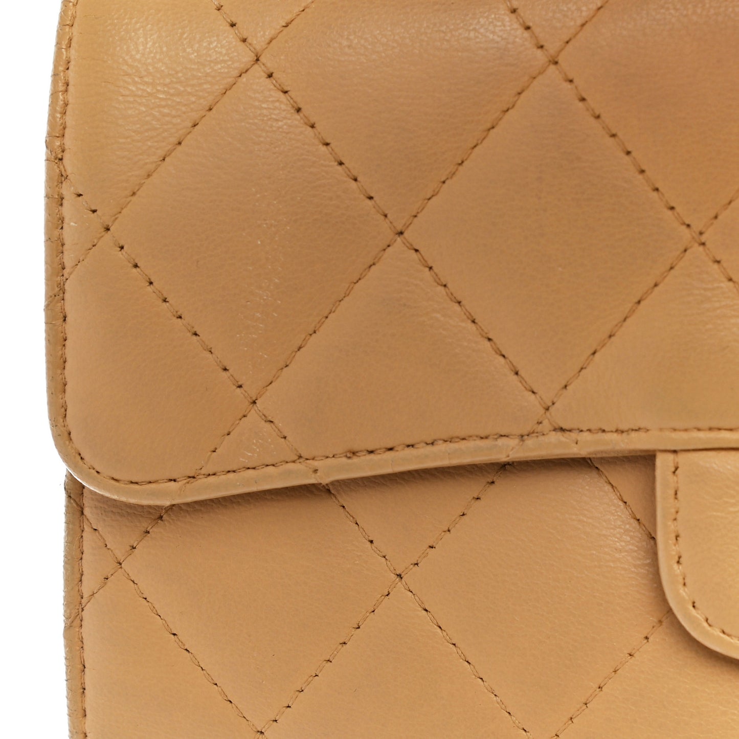 Lambskin Quilted Large Flap Wallet Beige