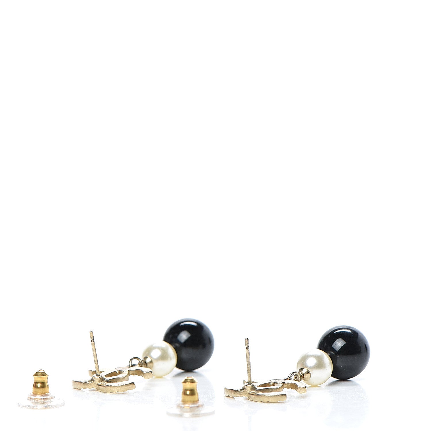 Chanel Pearl Bead CC Drop Earrings Black Gold 3 of 5