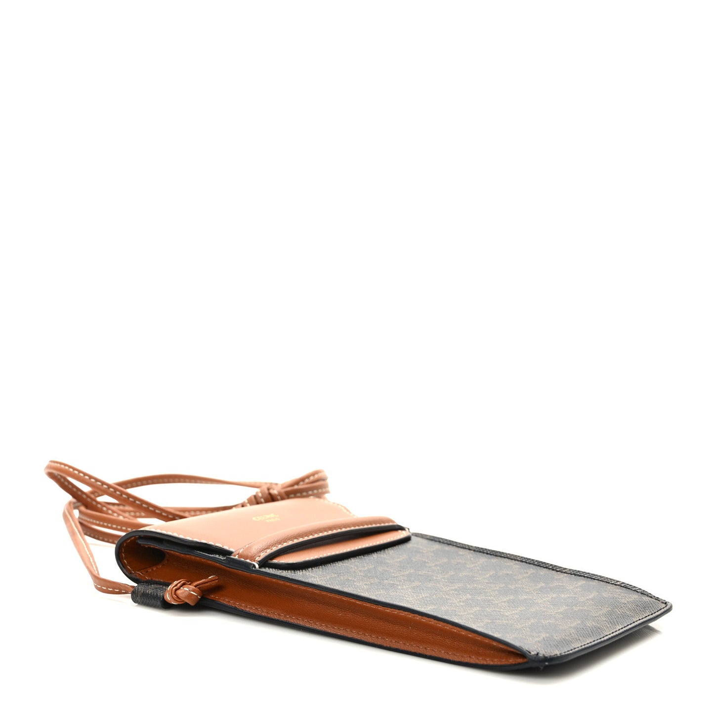 Triomphe Canvas Lambskin Phone Pouch With Flap Tan