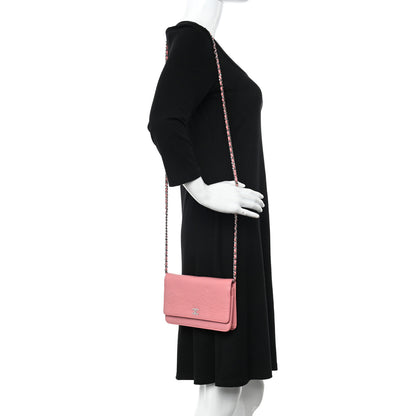 Chanel Lambskin Camellia Embossed Wallet on Chain WOC Pink 2 of 13