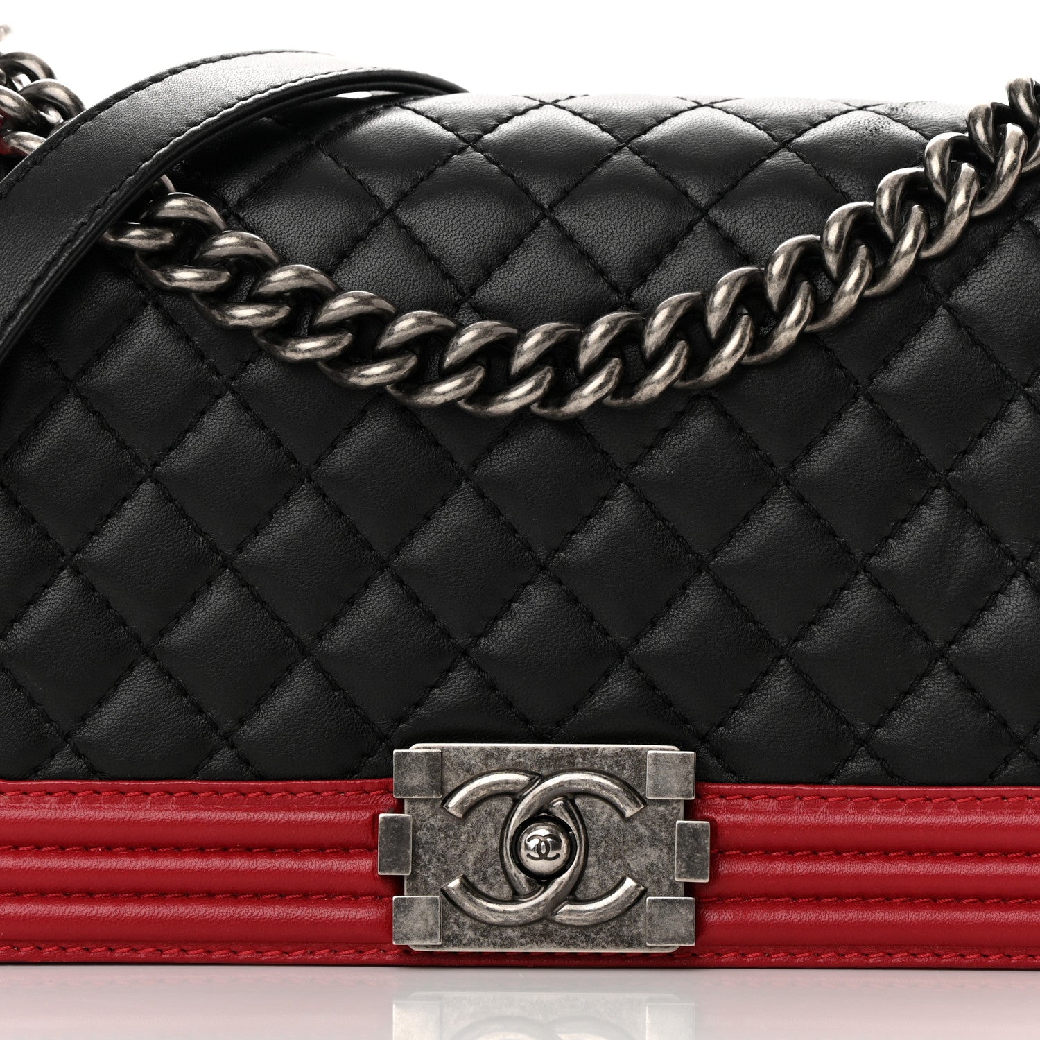 Chanel Lambskin Quilted Medium Boy Flap Black Red 8 of 19