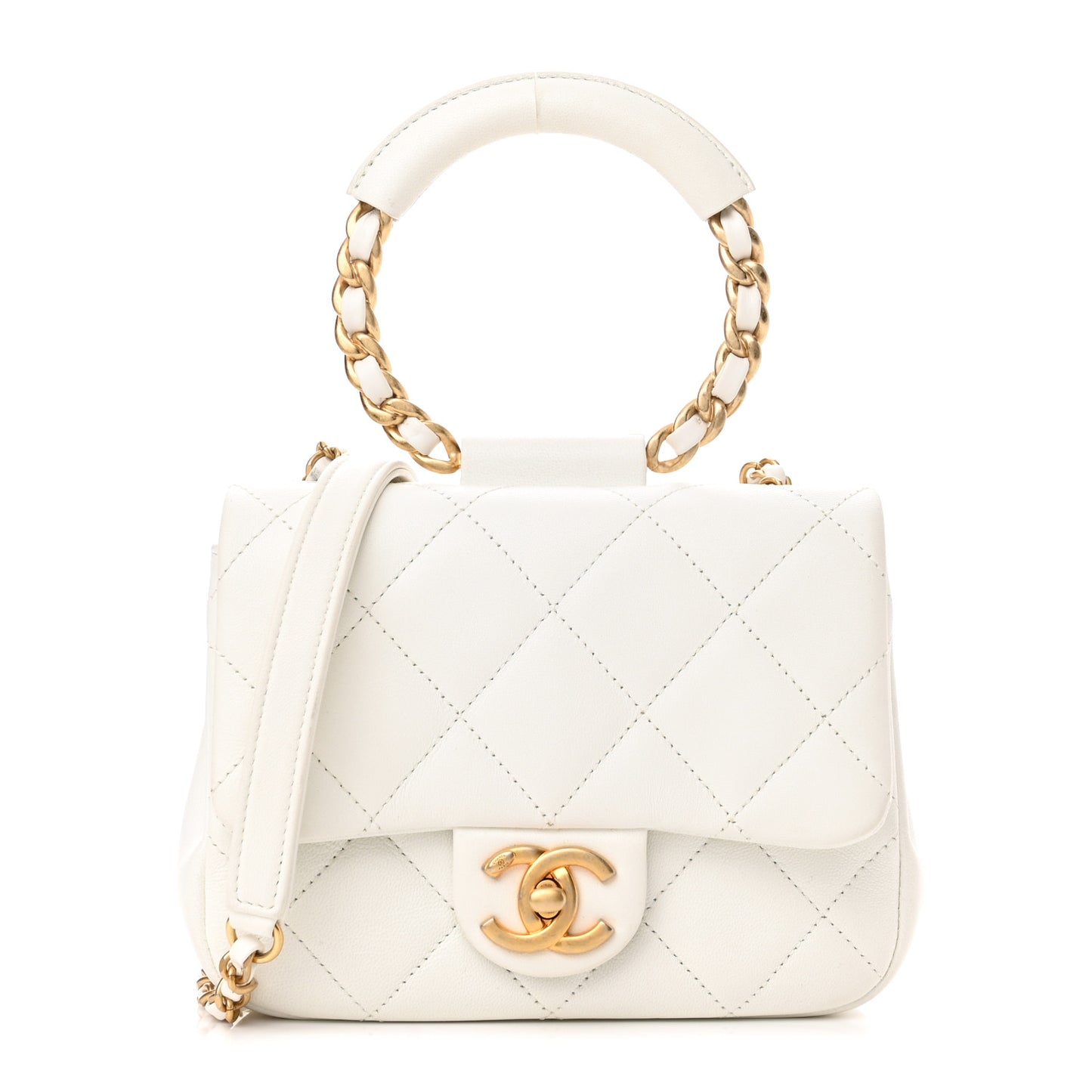 Lambskin Quilted Small In The Loop Handle Flap Bag White