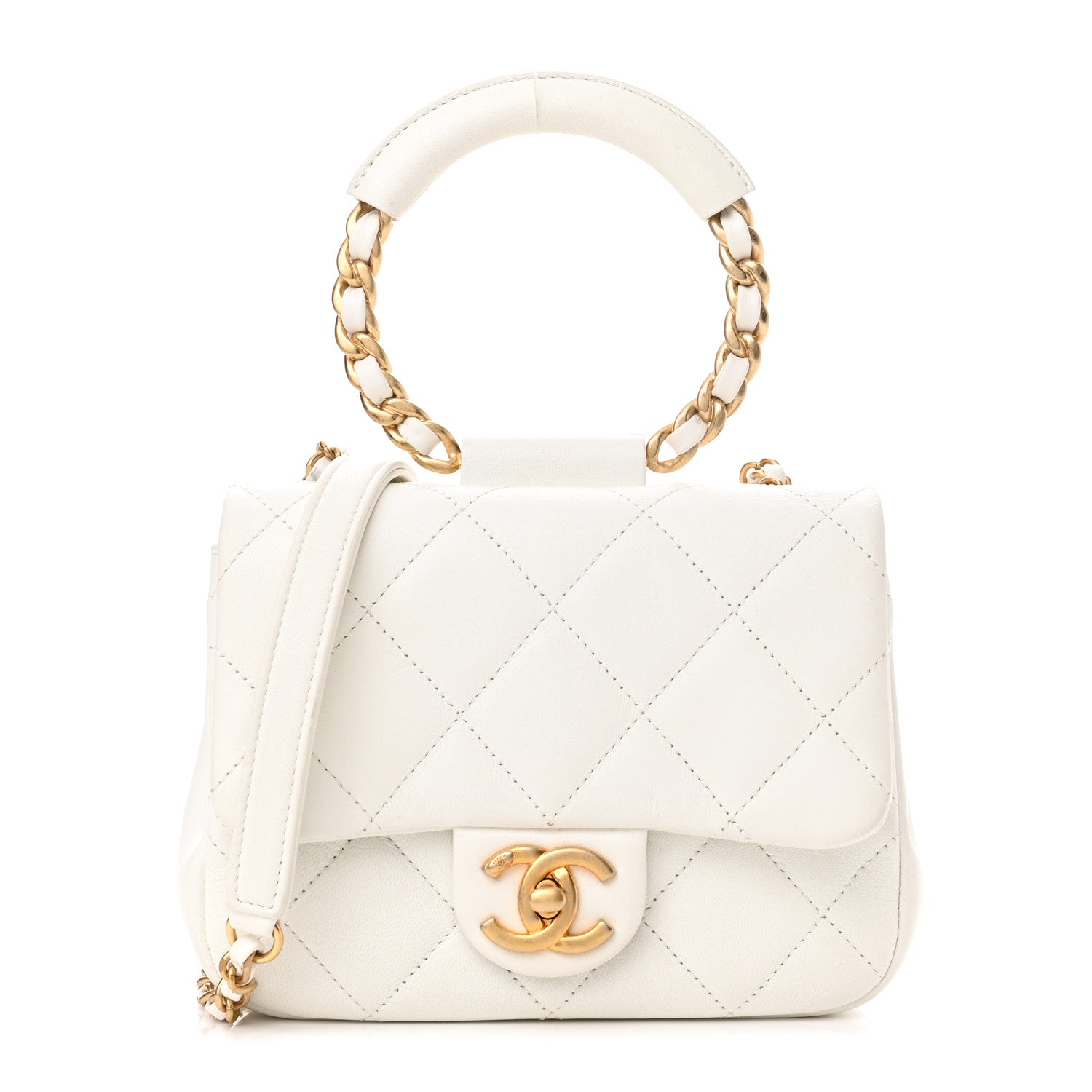 Chanel Lambskin Quilted Small In The Loop Handle Flap Bag White 1 of 11