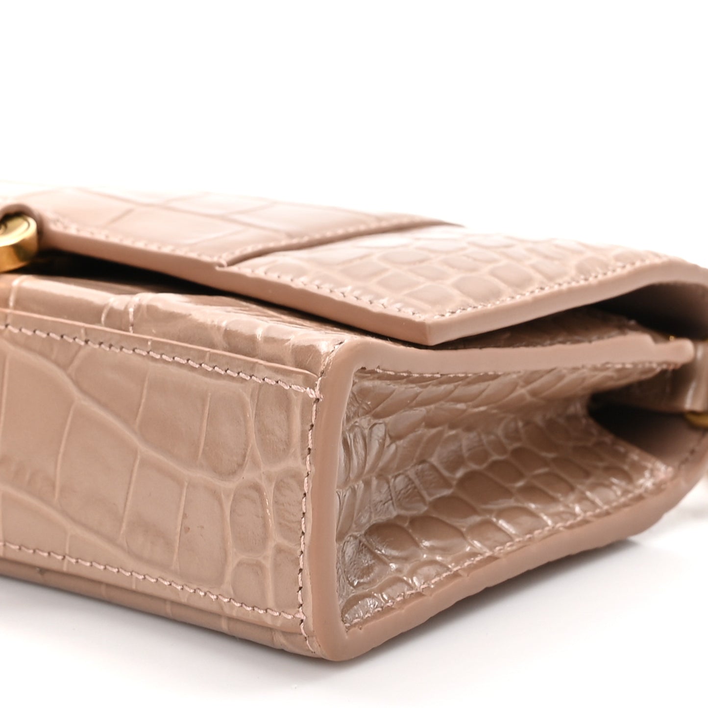 Shiny Calfskin Crocodile Embossed Hourglass Chain Bag Nude Beige