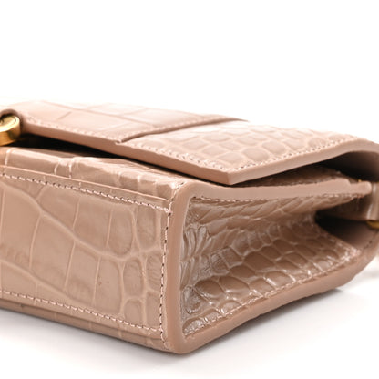 Balenciaga Shiny Calfskin Crocodile Embossed Hourglass Chain Bag Nude Beige 8 of 12