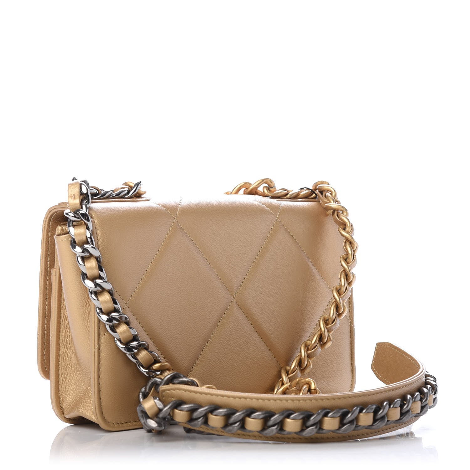 Chanel Metallic Goatskin Quilted Chanel 19 Wallet On Chain WOC Gold 3 of 11
