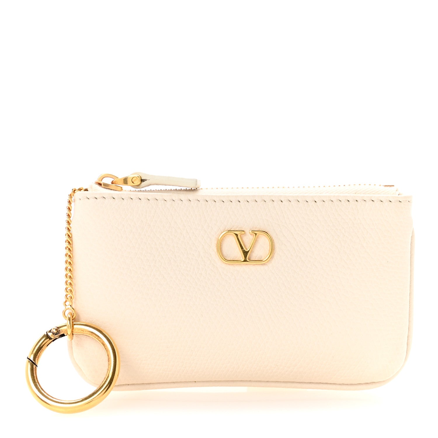 Valentino Garavani Grainy Calfskin Vlogo Key Ring Light Ivory 1 of 7